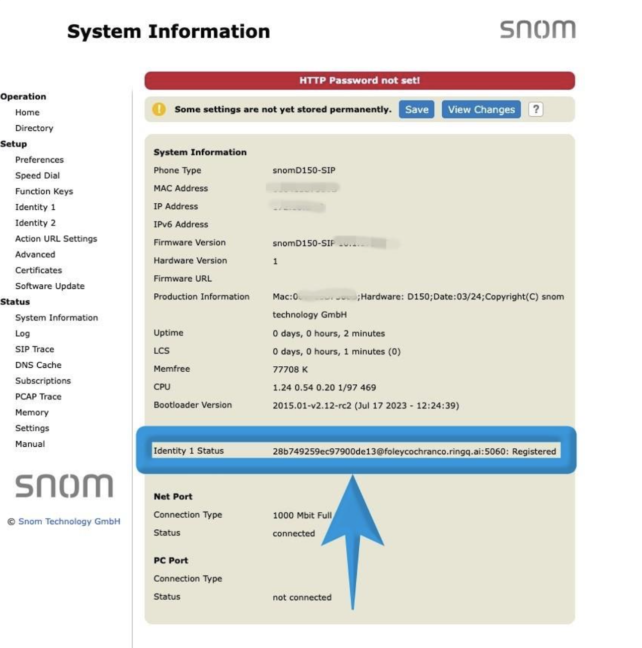 Confirm your Snom IP Phone is registered.